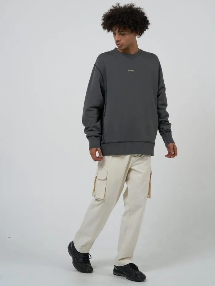 Mens Minimal Oversize Crew Merch Black Thrills Sweaters and Fleece