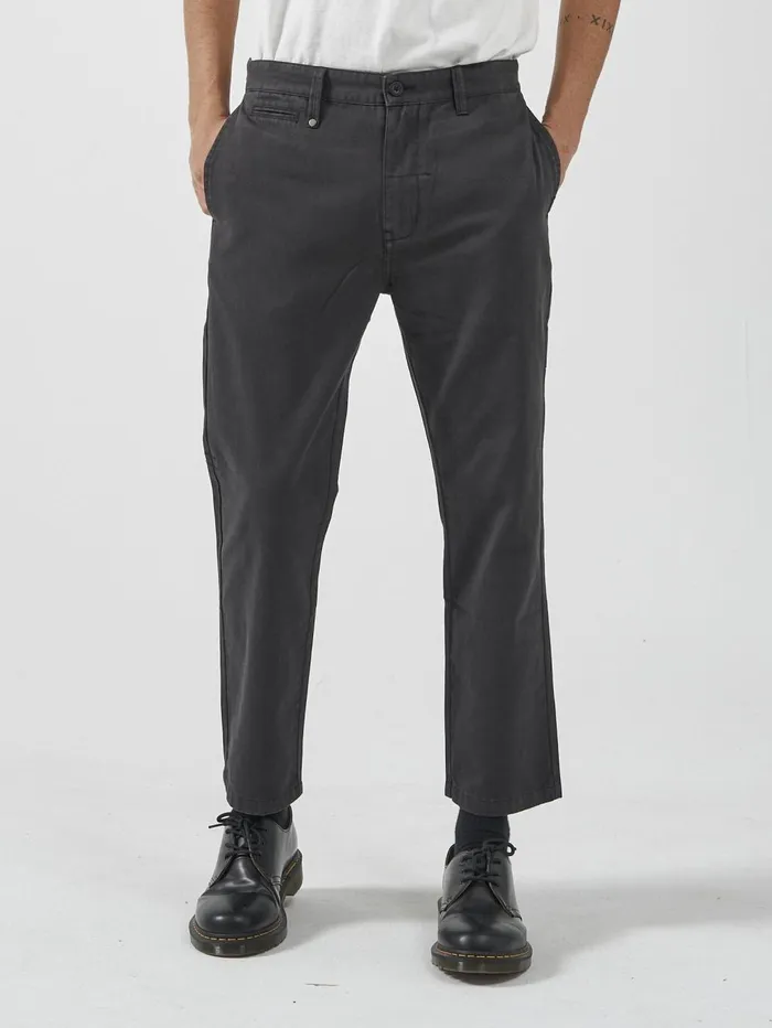 Mens Minimal Work Chopped Chino Washed Black Thrills Pants