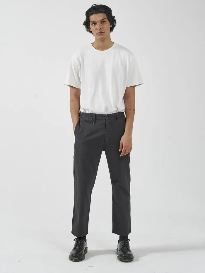 Mens Minimal Work Chopped Chino Washed Black Thrills Pants