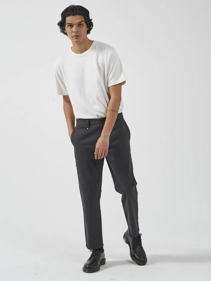 Mens Minimal Work Chopped Chino Washed Black Thrills Pants