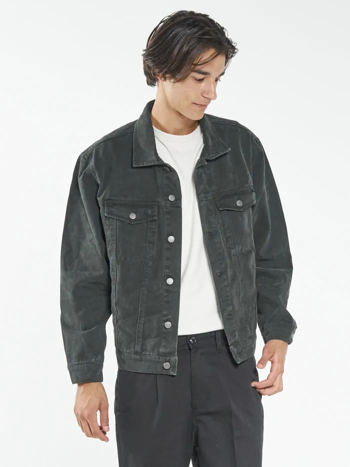 Mens Oversized Wanderer Denim Jacket Oil Green Thrills Jackets