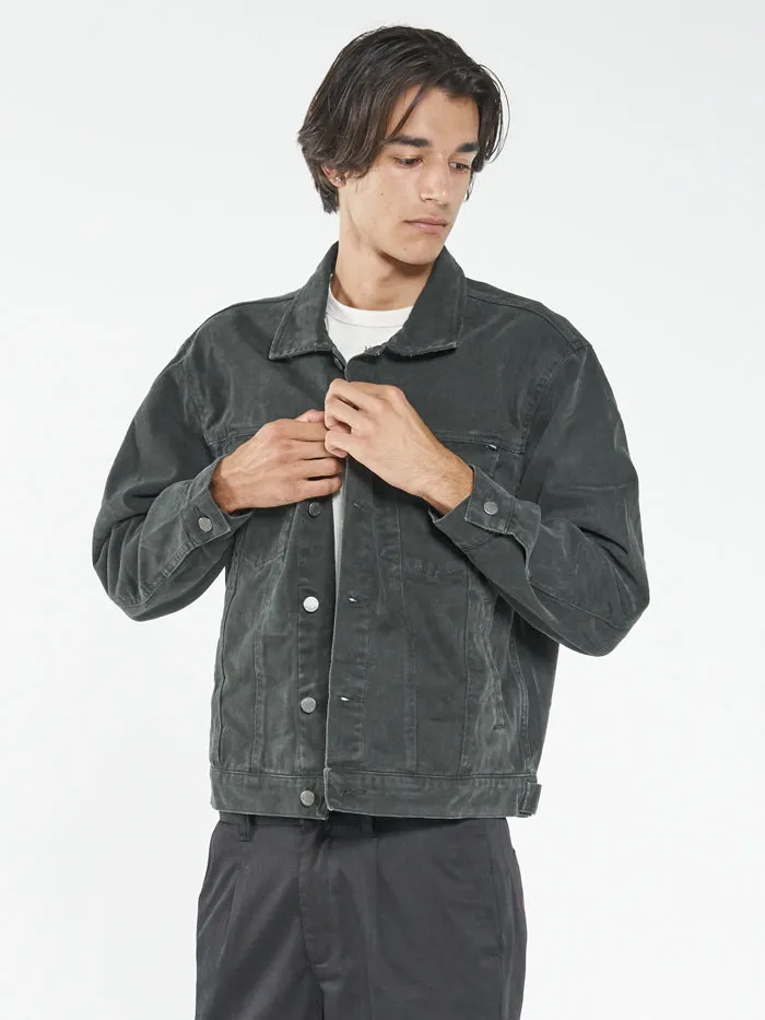 Mens Oversized Wanderer Denim Jacket Oil Green Thrills Jackets