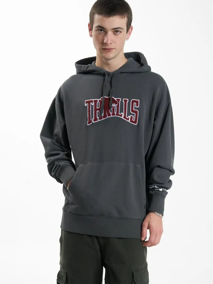 Mens Stand Firm Slouch Pull On Hood Merch Black Thrills Sweaters and Fleece