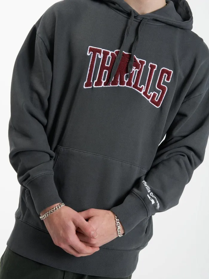 Mens Stand Firm Slouch Pull On Hood Merch Black Thrills Sweaters and Fleece