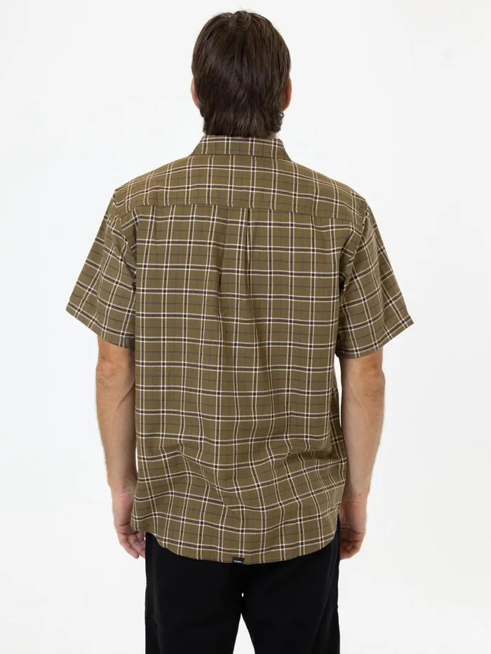 Mens Steadfast Check Short Sleeve Shirt Mustard Gold Thrills Shirts