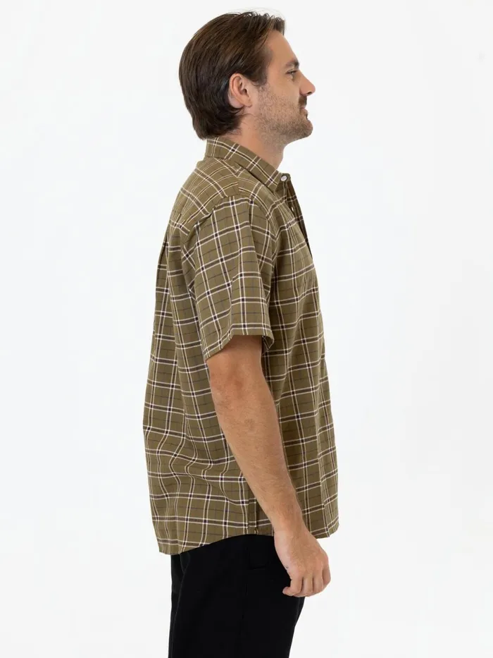 Mens Steadfast Check Short Sleeve Shirt Mustard Gold Thrills Shirts