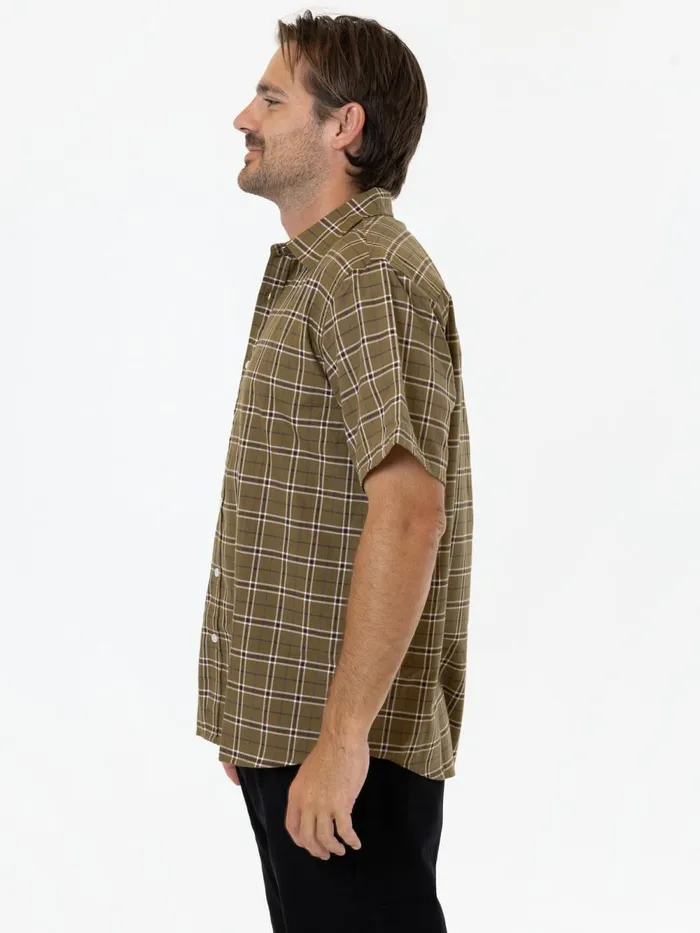 Mens Steadfast Check Short Sleeve Shirt Mustard Gold Thrills Shirts