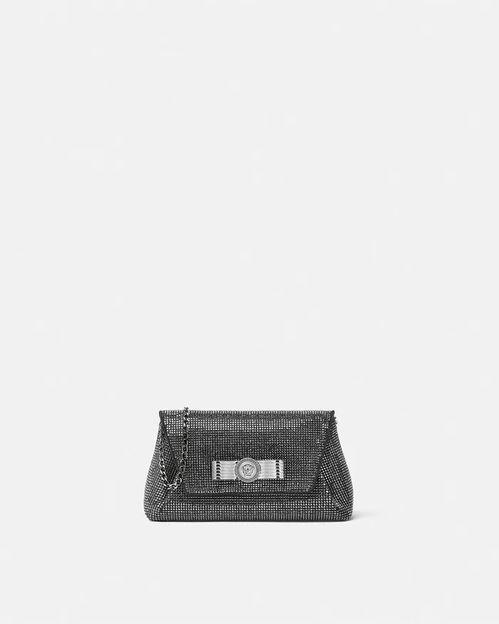 Mini Bags and Clutches Women Versace Crystal Gianni Ribbon Clutch Black