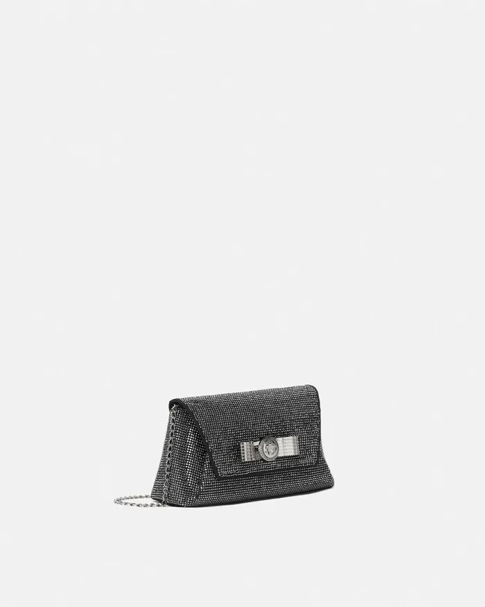 Mini Bags and Clutches Women Versace Crystal Gianni Ribbon Clutch Black