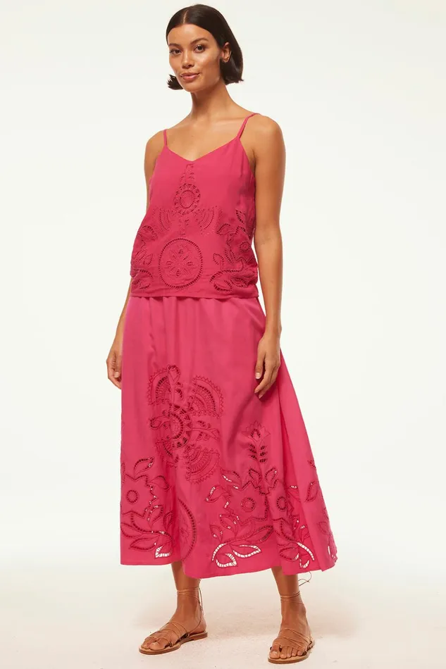 MISA Los Angeles ANALISSE SKIRT Pink Eyelet Women Skirts and Shorts