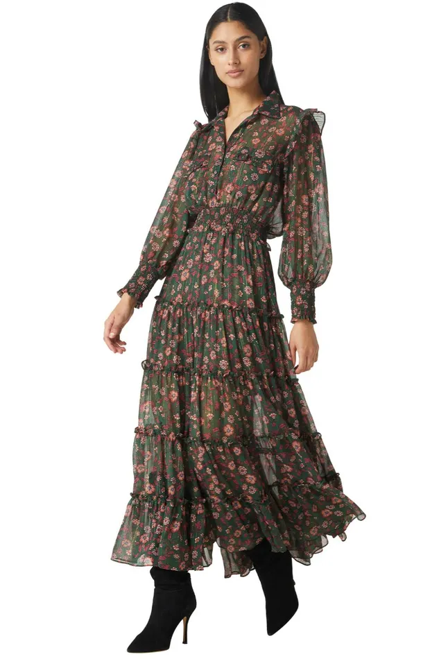 MISA Los Angeles AYDENIZ DRESS Evergreen Blooms Women Dresses