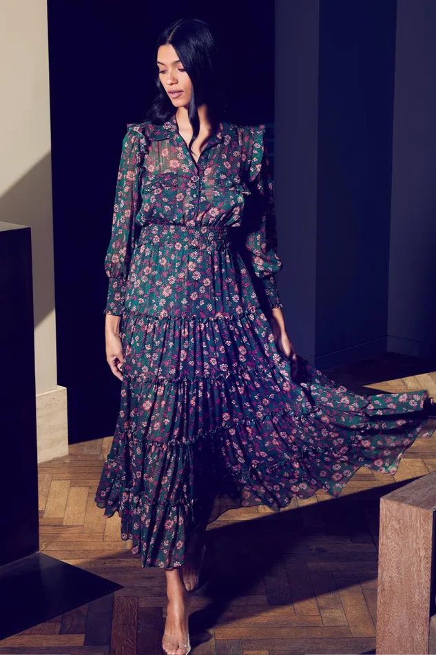 MISA Los Angeles AYDENIZ DRESS Evergreen Blooms Women Dresses