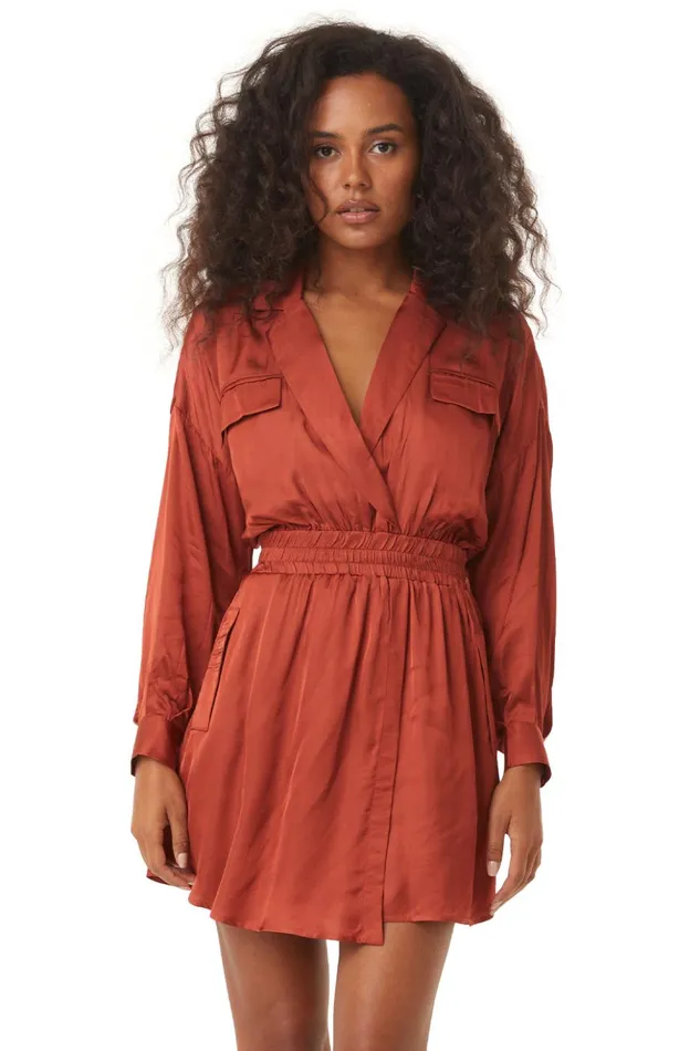 MISA Los Angeles DANIELLE DRESS Burnt Orange Satin Women Dresses