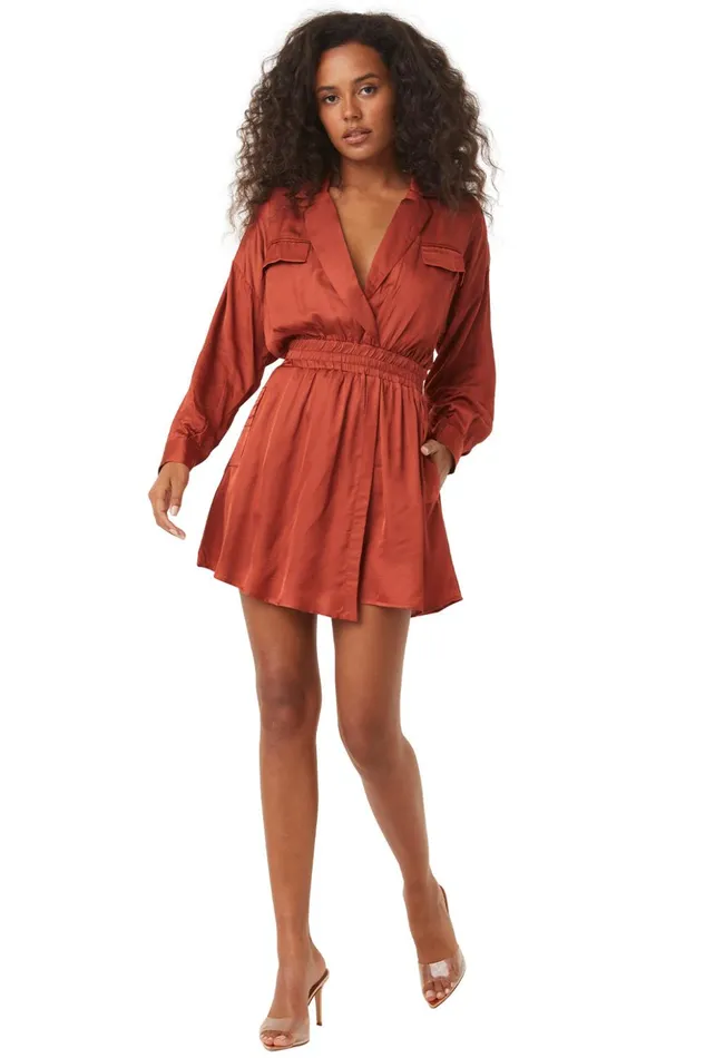MISA Los Angeles DANIELLE DRESS Burnt Orange Satin Women Dresses