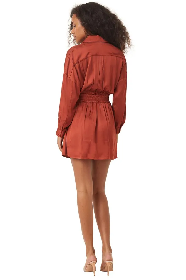 MISA Los Angeles DANIELLE DRESS Burnt Orange Satin Women Dresses