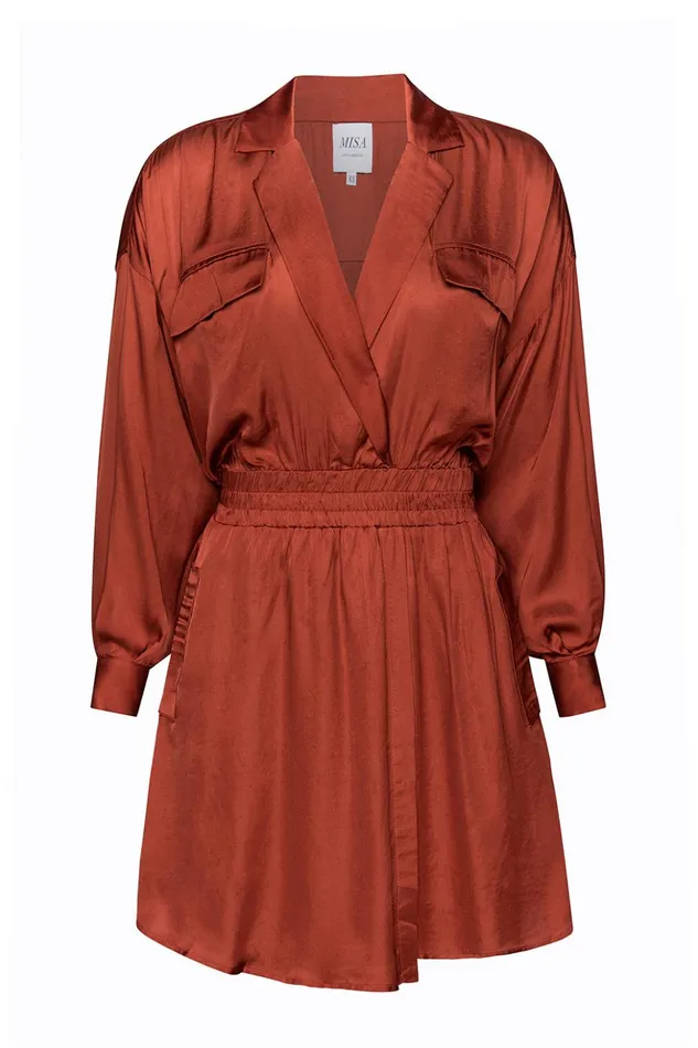 MISA Los Angeles DANIELLE DRESS Burnt Orange Satin Women Dresses