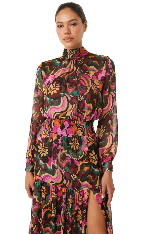 MISA Los Angeles DAPHNE DRESS Flora Groove Chiffon Women Dresses