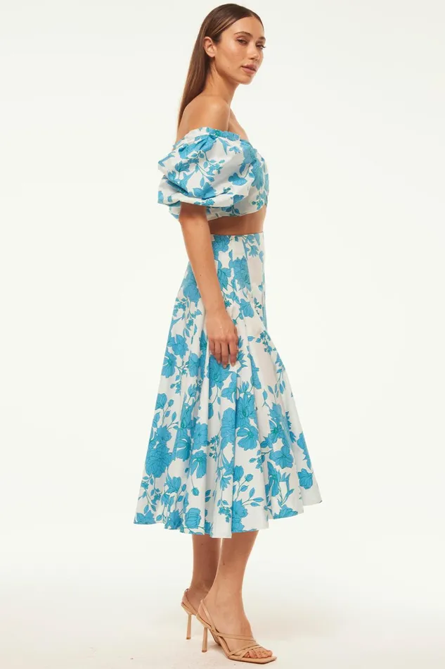 MISA Los Angeles EMMA SKIRT Turquoise Flora Poplin Women Skirts and Shorts
