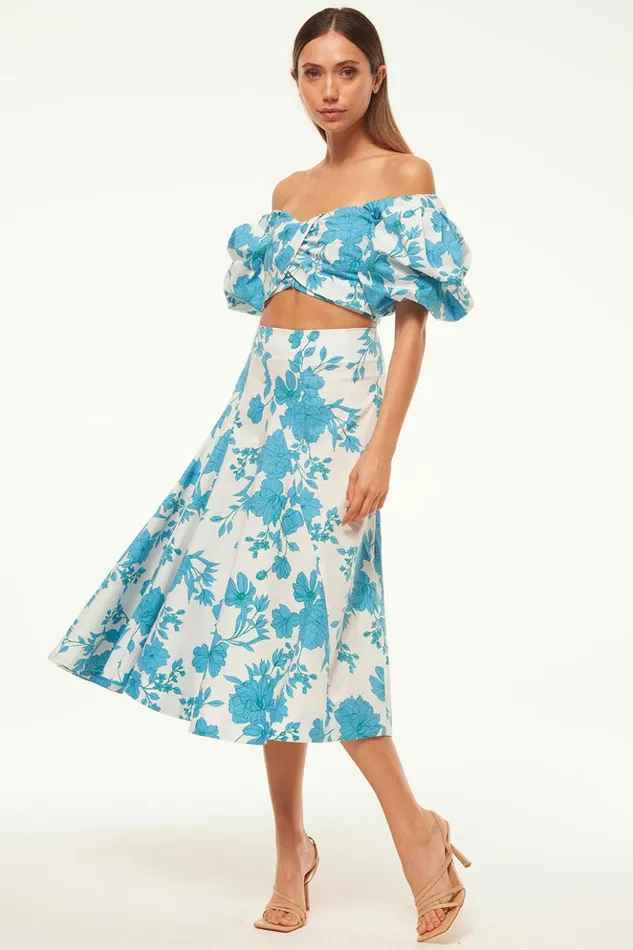 MISA Los Angeles EMMA SKIRT Turquoise Flora Poplin Women Skirts and Shorts