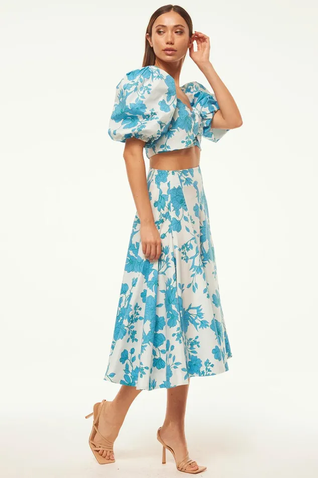 MISA Los Angeles EMMA SKIRT Turquoise Flora Poplin Women Skirts and Shorts