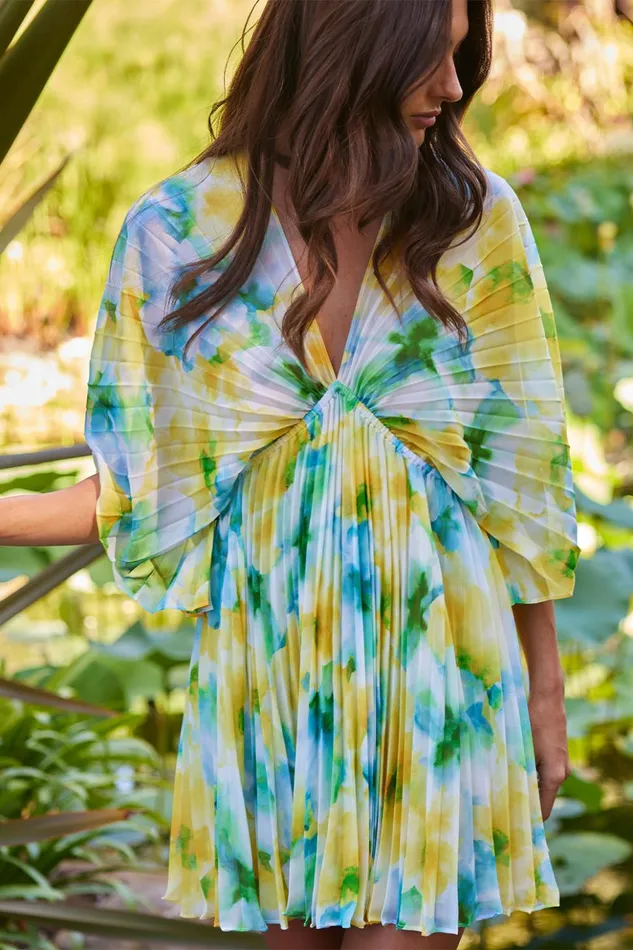 MISA Los Angeles LUNA DRESS Citron Watercolor Women Dresses
