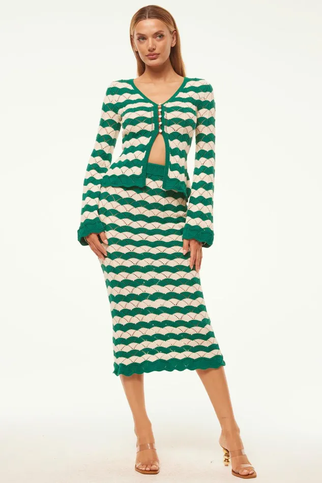 MISA Los Angeles MELINA SKIRT Emerald Stripe Women Skirts and Shorts