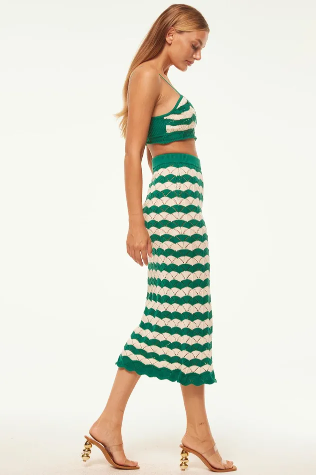 MISA Los Angeles MELINA SKIRT Emerald Stripe Women Skirts and Shorts