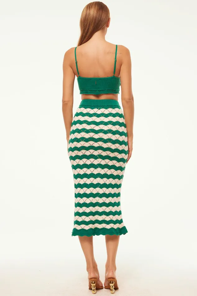 MISA Los Angeles MELINA SKIRT Emerald Stripe Women Skirts and Shorts