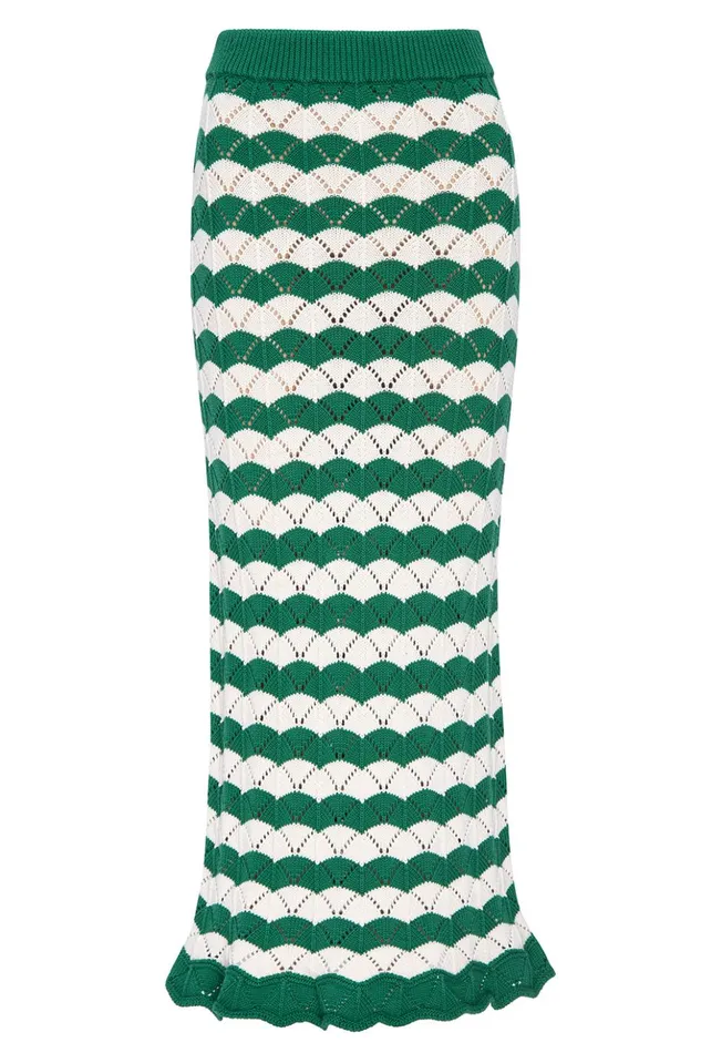 MISA Los Angeles MELINA SKIRT Emerald Stripe Women Skirts and Shorts