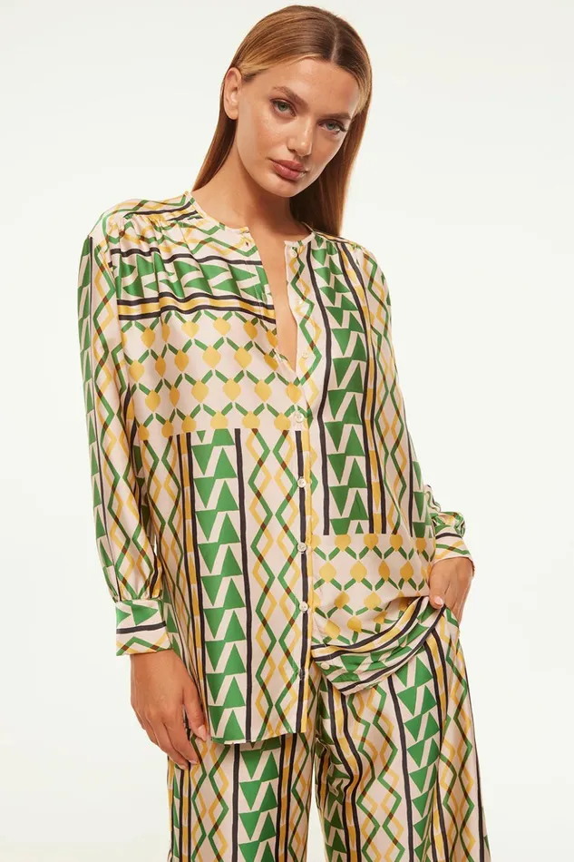 MISA Los Angeles TEODORA TOP Limoncello Geo Satin Women Tops