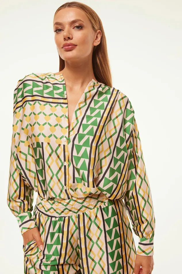 MISA Los Angeles TEODORA TOP Limoncello Geo Satin Women Tops