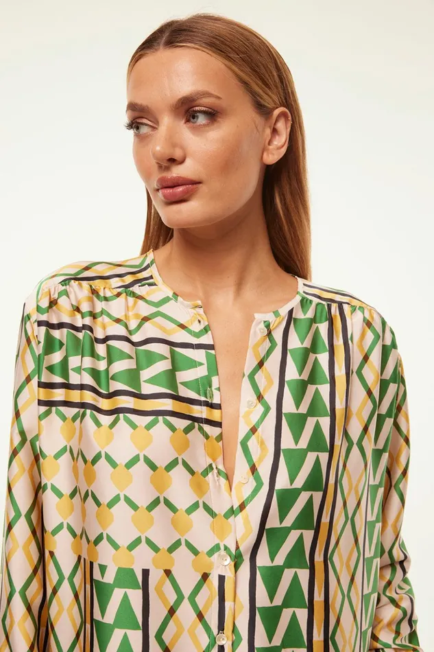 MISA Los Angeles TEODORA TOP Limoncello Geo Satin Women Tops