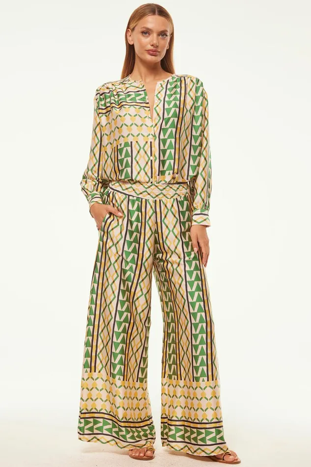 MISA Los Angeles TEODORA TOP Limoncello Geo Satin Women Tops