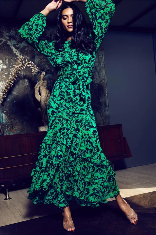MISA Los Angeles VERONIQUE SKIRT Emerald Abstract Women Skirts and Shorts