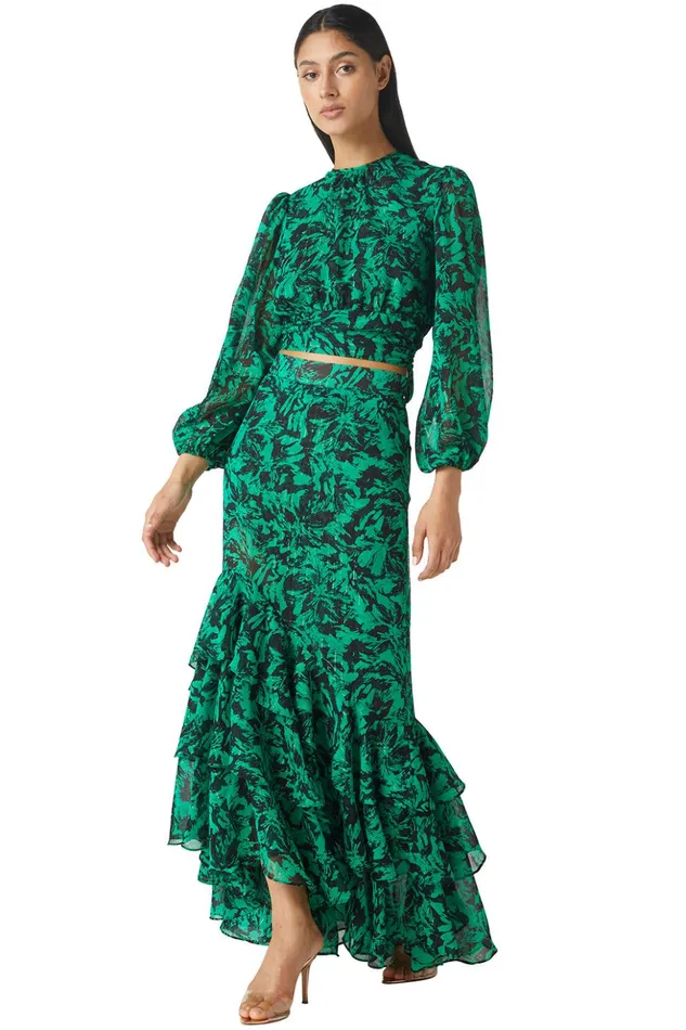MISA Los Angeles VERONIQUE SKIRT Emerald Abstract Women Skirts and Shorts