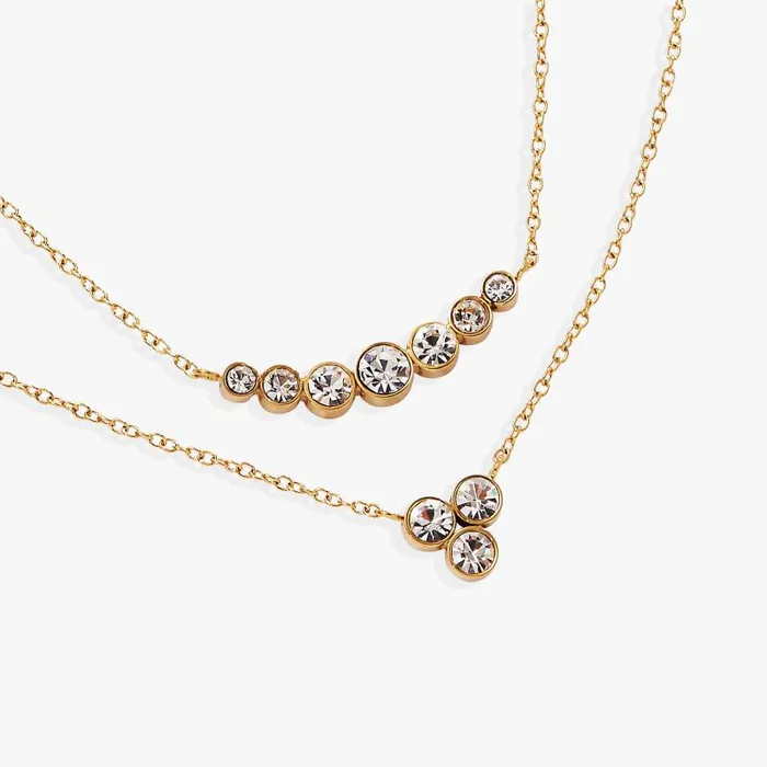 Necklaces Women Alex And Ani DoubleLayer Crystal Necklace Stainless Steel Gold