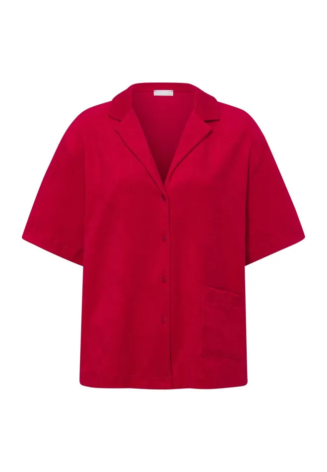 Notch Collar Cotton Shirt Garnet Red Women HANRO Lounge Tops