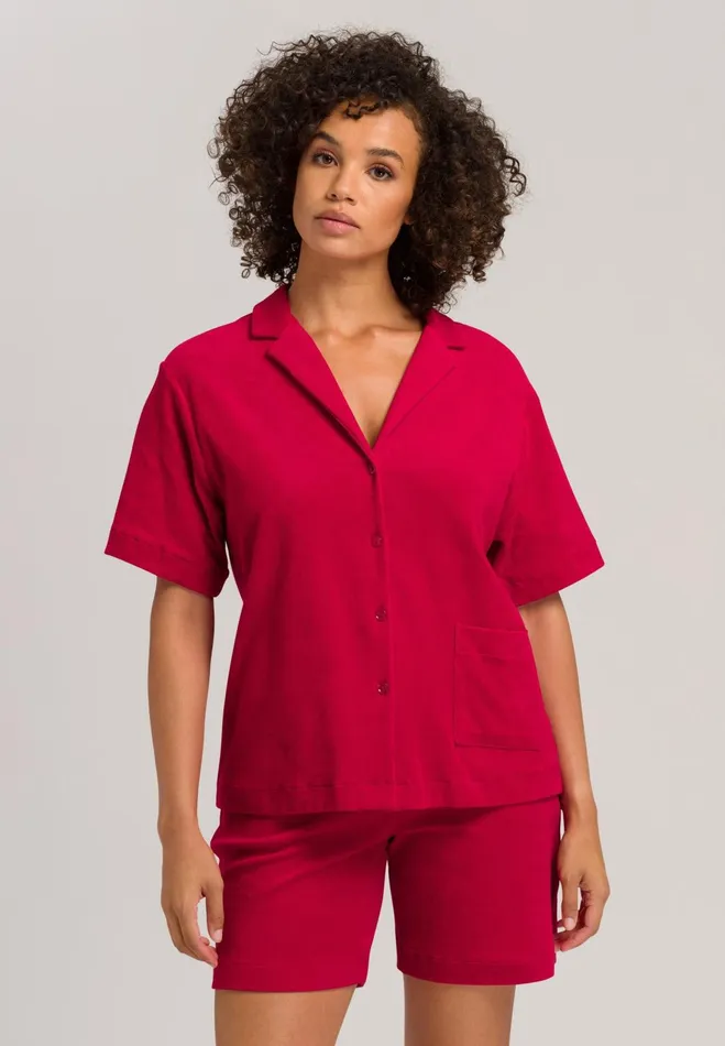Notch Collar Cotton Shirt Garnet Red Women HANRO Lounge Tops