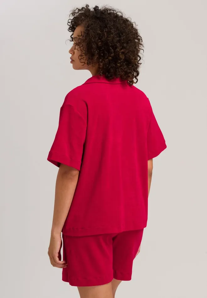 Notch Collar Cotton Shirt Garnet Red Women HANRO Lounge Tops