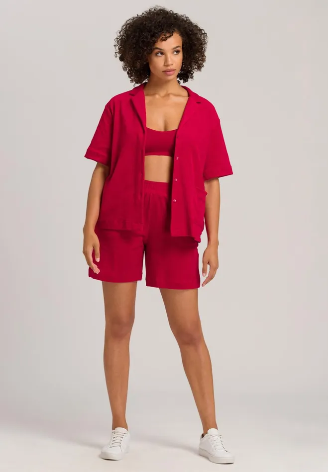 Notch Collar Cotton Shirt Garnet Red Women HANRO Lounge Tops