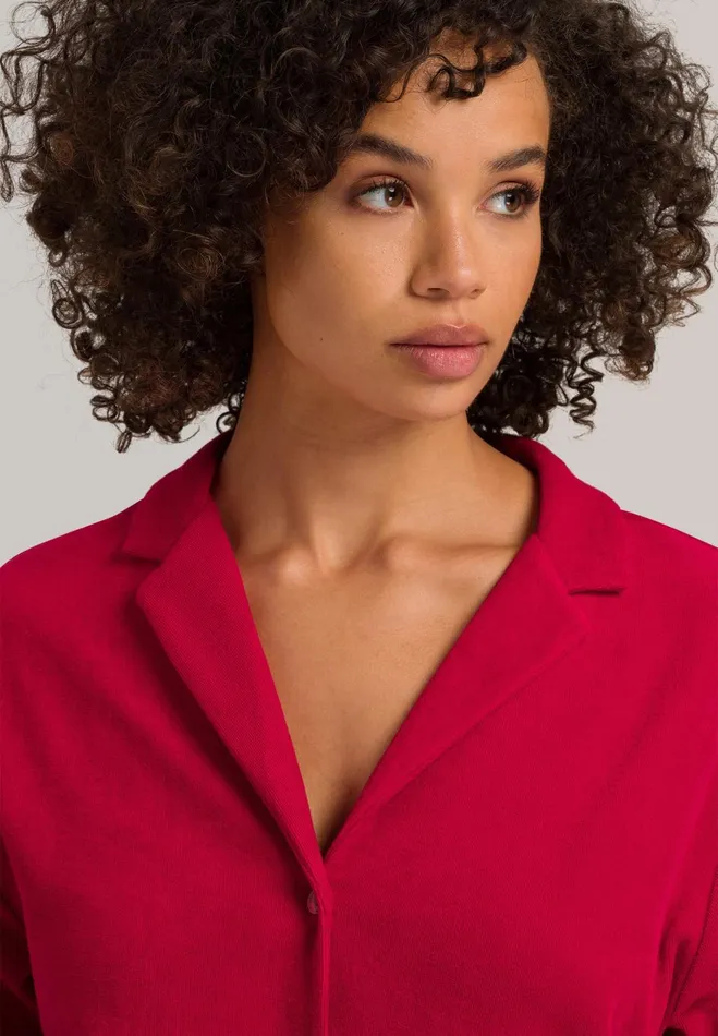 Notch Collar Cotton Shirt Garnet Red Women HANRO Lounge Tops