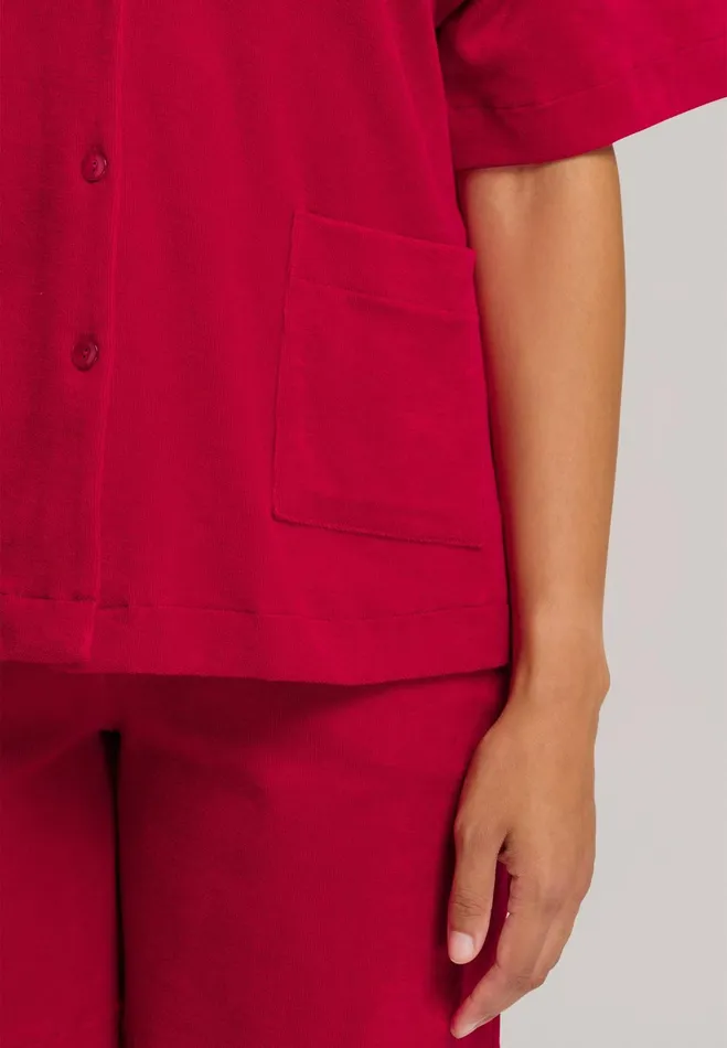 Notch Collar Cotton Shirt Garnet Red Women HANRO Lounge Tops