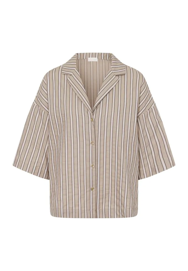 Notch Collar Shirt Earthy Stripe Women HANRO Lounge Tops