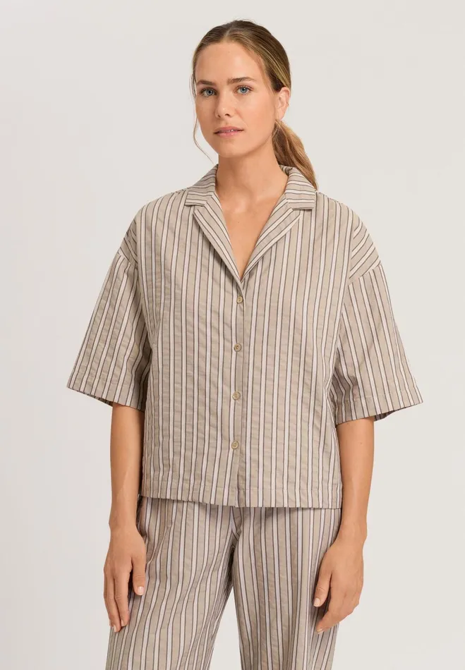 Notch Collar Shirt Earthy Stripe Women HANRO Lounge Tops
