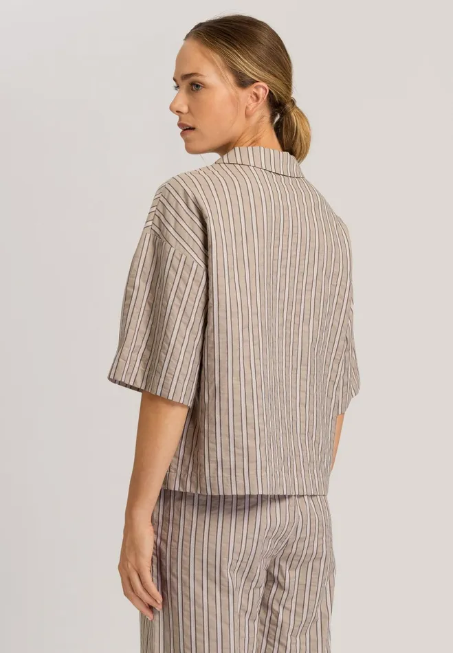 Notch Collar Shirt Earthy Stripe Women HANRO Lounge Tops