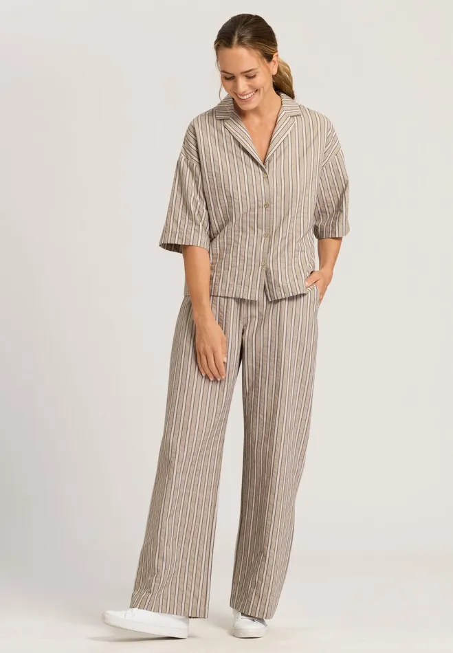 Notch Collar Shirt Earthy Stripe Women HANRO Lounge Tops