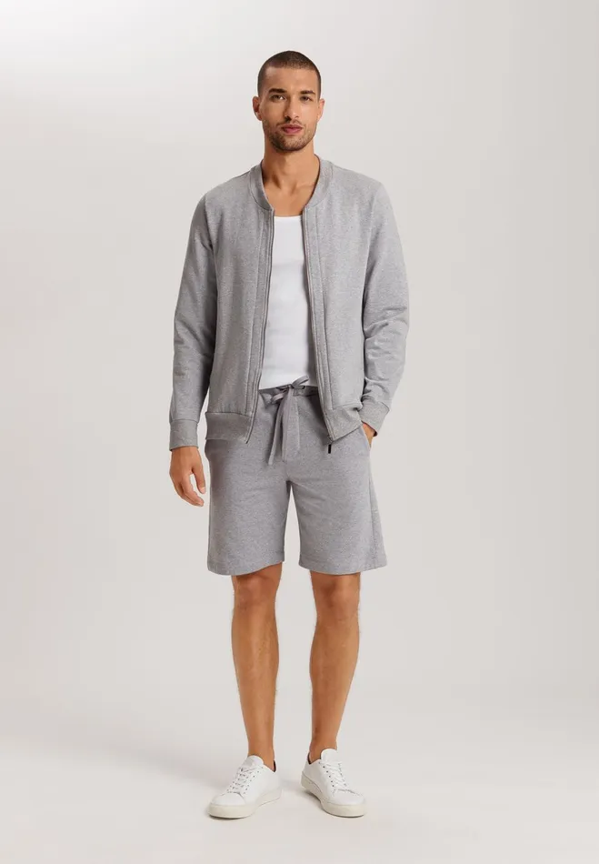 Organic Cotton Drawstring Shorts Grey Melange Men HANRO Bottoms