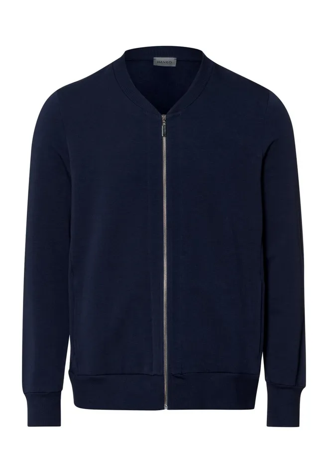 Organic Cotton ZipUp Jacket Deep Navy Men HANRO Tops and Tees