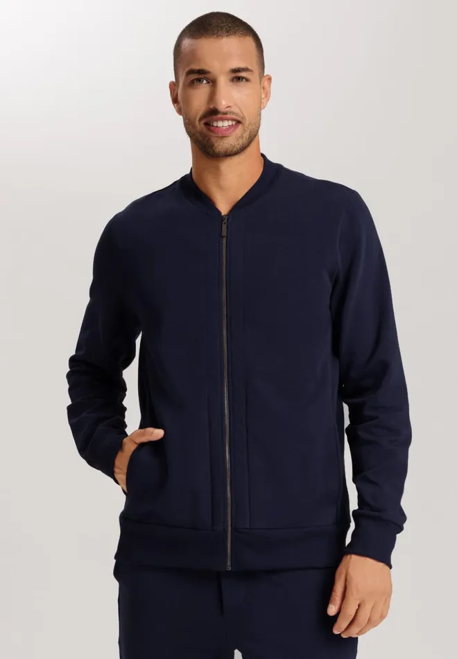 Organic Cotton ZipUp Jacket Deep Navy Men HANRO Tops and Tees
