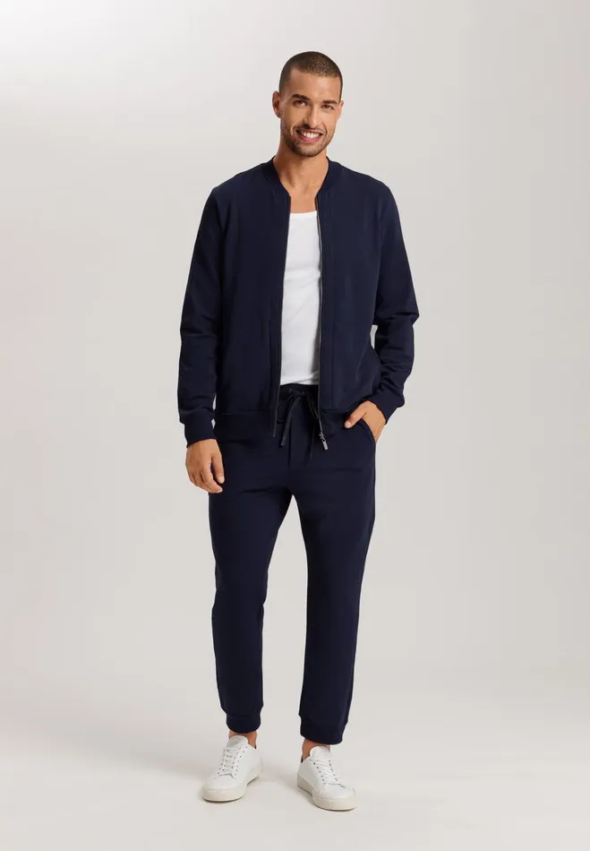 Organic Cotton ZipUp Jacket Deep Navy Men HANRO Tops and Tees